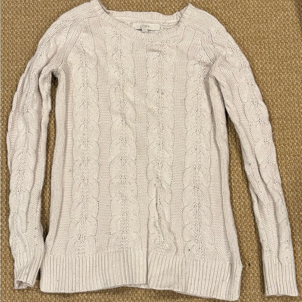 LOFT Women's Ivory Cable Knit Sweater